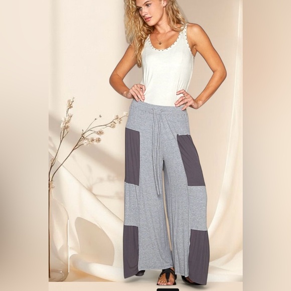 POL Pants - POL Ribbed Color Block Wide Leg Pants | Relaxed Drawstring Lounge Fit